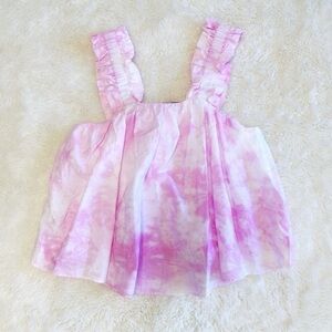 Zara Women Pink Tie Dye Ruffle Sleeveless Crop Top MEDIUM Boho Coquette Fairy